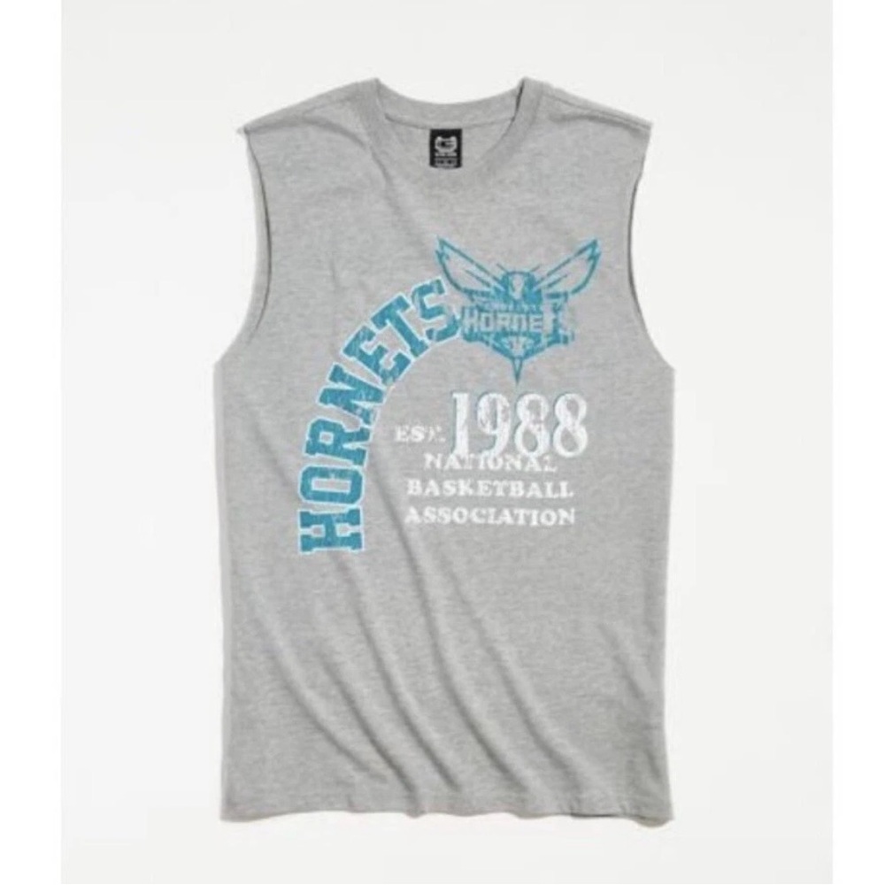 Charlotte Hornets Cutoff Tee Men’s Size Large Grey Blue Lamelo Ball NWT NBA Tank